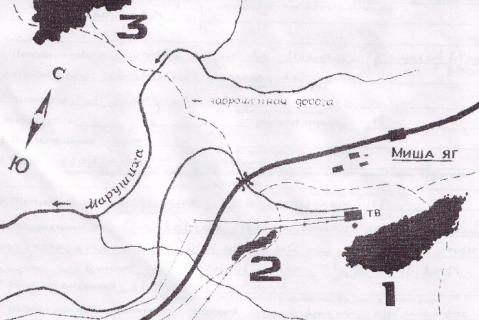 Схема расположения лагерных захоронений на ст. Миша-Яг. Составлена в 2005. Источник: Архив Музея «Покаяние»