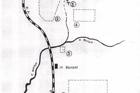 Схема подразделений Печоржелдорлага в районе ж.д. ст. Вылью. Составлена Б.Б.Ивановым в 2005