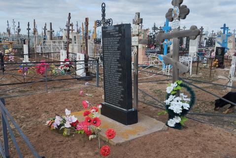 Мемориал на месте захоронения расстрелянных на кладбище г. Камызяк. Фото 2026